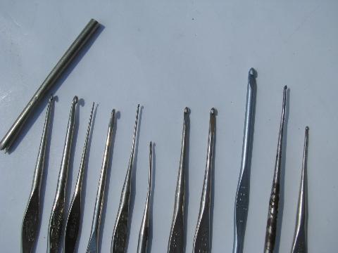 photo of lot old vintage steel crochet hooks and tool for making lace #2