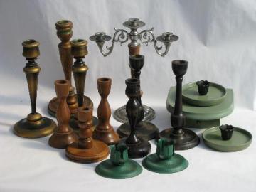 catalog photo of lot old vintage wood candlesticks for rosemaling, tole painting