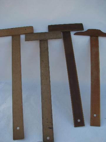 photo of lot old wood T squares, vintage wooden drafting tools #1