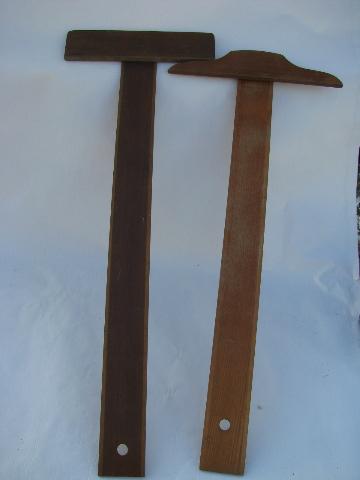 photo of lot old wood T squares, vintage wooden drafting tools #2