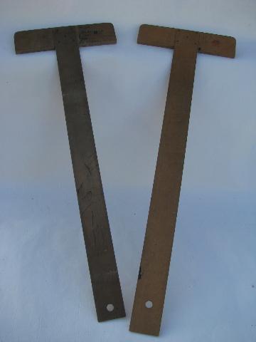 photo of lot old wood T squares, vintage wooden drafting tools #3