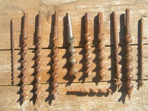 photo of lot old wood auger and adjustable bits for brace and hand drill Irwin/Greenlee+ #2