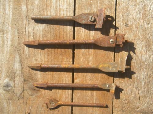 photo of lot old wood auger and adjustable bits for brace and hand drill Irwin/Greenlee+ #3