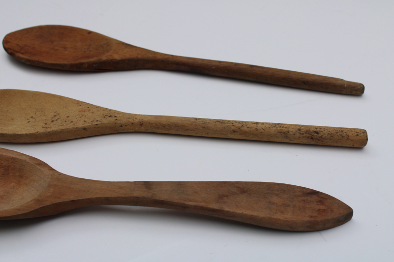 photo of lot old wood spoons, vintage wooden kitchen utensils, mallet hammer & masher pestle, hand carved spoon  #2