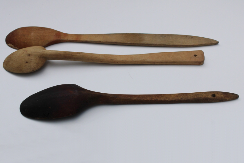 photo of lot old wood spoons, vintage wooden kitchen utensils, mallet hammer & masher pestle, hand carved spoon  #5