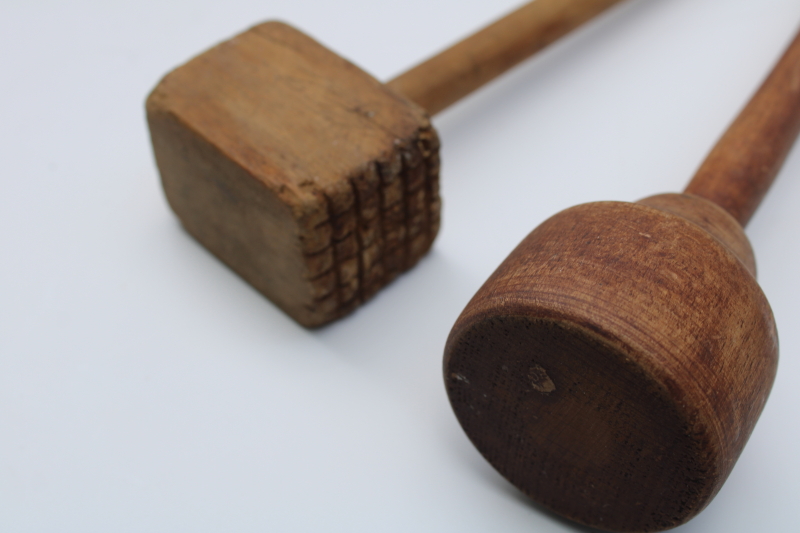 photo of lot old wood spoons, vintage wooden kitchen utensils, mallet hammer & masher pestle, hand carved spoon  #7