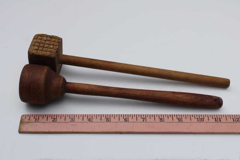 photo of lot old wood spoons, vintage wooden kitchen utensils, mallet hammer & masher pestle, hand carved spoon  #8