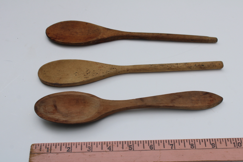 photo of lot old wood spoons, vintage wooden kitchen utensils, mallet hammer & masher pestle, hand carved spoon  #11