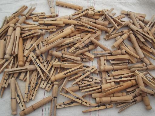 photo of lot old wooden clothespins, 100+ vintage wood clothespins  #1