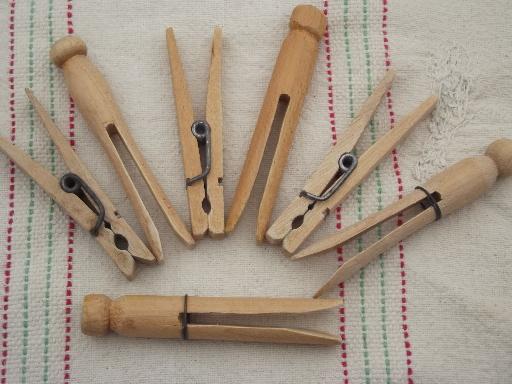 photo of lot old wooden clothespins, 100+ vintage wood clothespins  #2