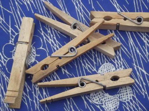 photo of lot old wooden clothespins, 50+ vintage wood clothespins #2