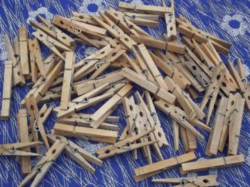 catalog photo of lot old wooden clothespins, 50+ vintage wood clothespins