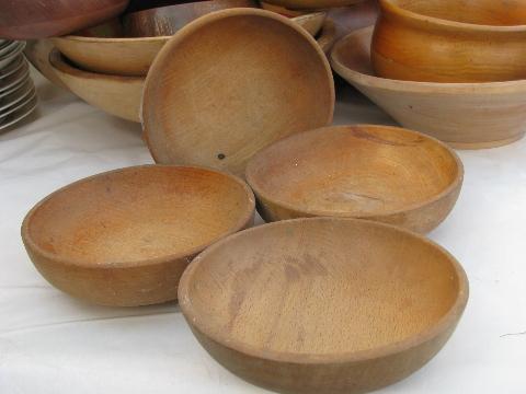 photo of lot old wooden ware, vintage wood bowls for painting, rosemaling #3