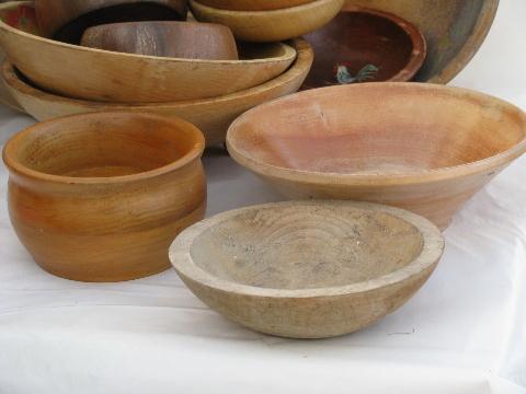 photo of lot old wooden ware, vintage wood bowls for painting, rosemaling #4