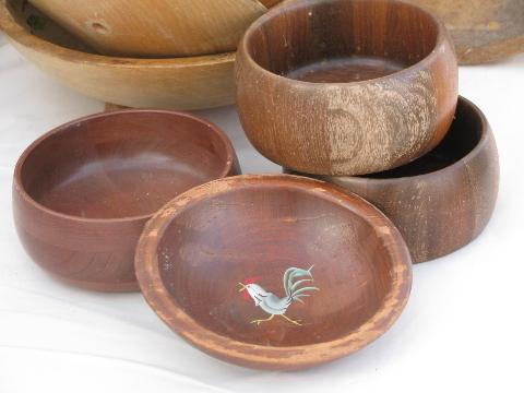 photo of lot old wooden ware, vintage wood bowls for painting, rosemaling #5