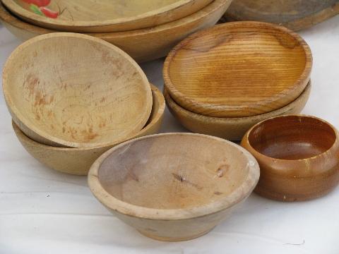 photo of lot old wooden ware, vintage wood bowls for painting, rosemaling #6