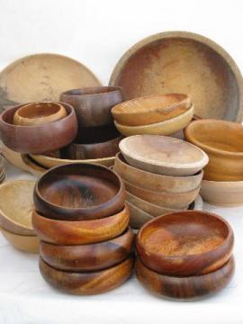 catalog photo of lot old wooden ware, vintage wood bowls for painting, rosemaling