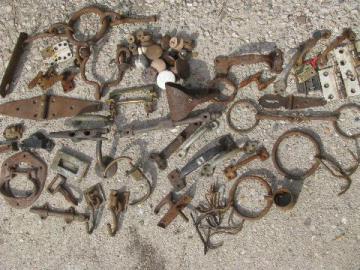 catalog photo of lot primitive antique & vintage hardware, hooks, pulls, latches, handles etc.