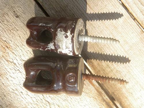 photo of lot primitive old brown ceramic screw base insulators 1929 patent #4