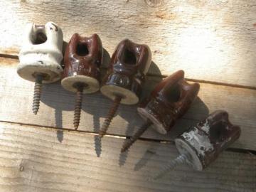 catalog photo of lot primitive old brown ceramic screw base insulators 1929 patent