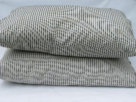 photo of lot primitive old feather pillows, vintage blue stripe ticking #1