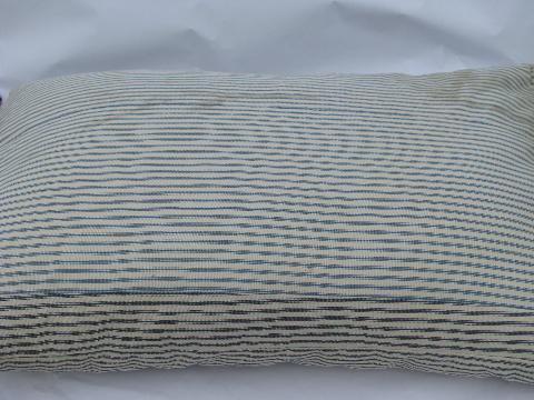 photo of lot primitive old feather pillows, vintage blue stripe ticking #8