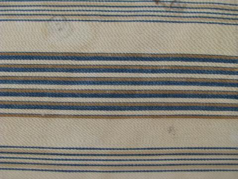 photo of lot primitive old feather pillows, vintage brown and blue stripe ticking #5