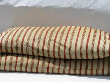 catalog photo of lot primitive old feather pillows, vintage wide red stripe ticking