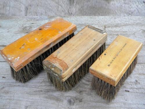 photo of lot primitive old natural bristle brushes wallpaper paste w/brass ends #1