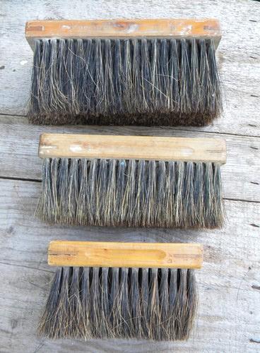 photo of lot primitive old natural bristle brushes wallpaper paste w/brass ends #2