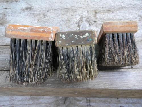 photo of lot primitive old natural bristle brushes wallpaper paste w/brass ends #3