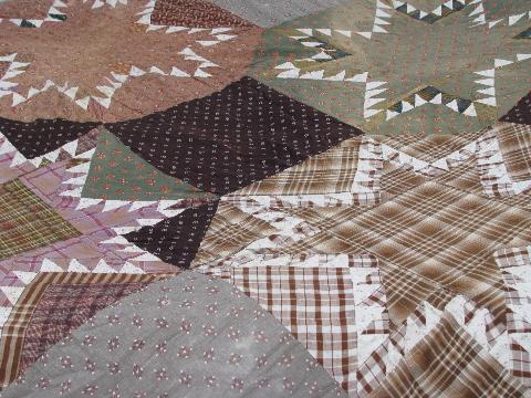 photo of lot primitive old patchwork quilts, vintage cotton print fabrics, 1940s-50s #3