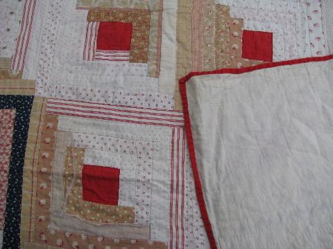 photo of lot primitive old patchwork quilts, vintage cotton print fabrics, 1940s-50s #8