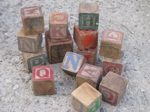 photo of lot primitive old wood alphabet letter blocks, antique vintage #1