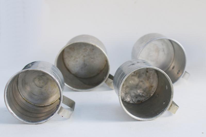 photo of lot primitive vintage metal cup kitchen measuring cups, little tin mugs #3