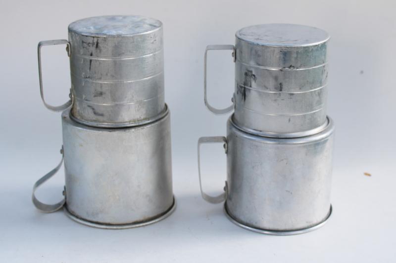 photo of lot primitive vintage metal cup kitchen measuring cups, little tin mugs #6