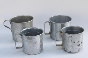 catalog photo of lot primitive vintage metal cup kitchen measuring cups, little tin mugs