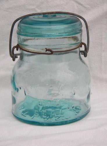 photo of lot rare early antique Atlas fruit jars wrinkled blue glass w/ bubbles #2