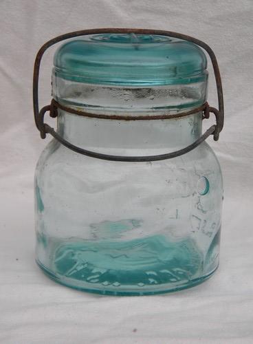 photo of lot rare early antique Atlas fruit jars wrinkled blue glass w/ bubbles #3