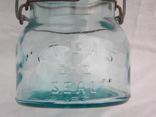 photo of lot rare early antique Atlas fruit jars wrinkled blue glass w/ bubbles #4