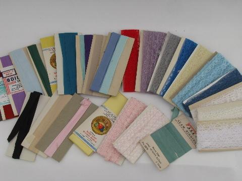 photo of lot rayon ribbon and lace insertion seam tape binding, vintage sewing trim #1