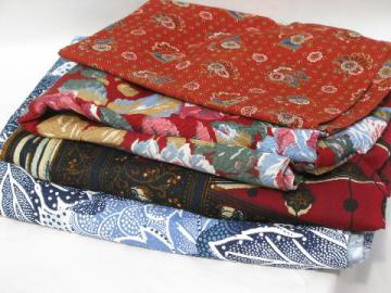 catalog photo of lot retro boho vintage cotton fabric, batik print, ethnic prints indian paisley