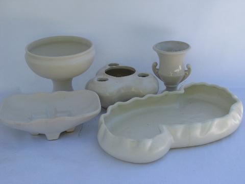 photo of lot retro matte white pottery planters & vases, vintage McCoy Floraline #1
