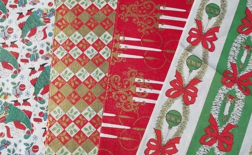 photo of lot retro vintage Christmas gift wrap, 50s 60s 70s wrapping paper, tags #4