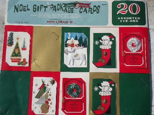 photo of lot retro vintage Christmas gift wrap, 50s 60s 70s wrapping paper, tags #5