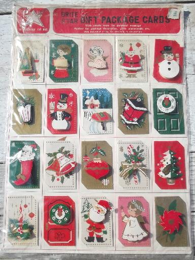 photo of lot retro vintage Christmas gift wrap, 50s 60s 70s wrapping paper, tags #7