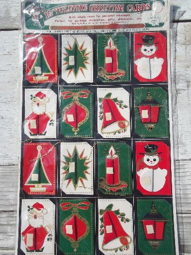 photo of lot retro vintage Christmas gift wrap, 50s 60s 70s wrapping paper, tags #8