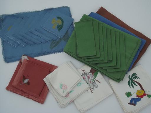 photo of lot retro vintage kitchen and card table linens, tablecloths and napkins #1