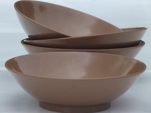 photo of lot retro vintage melmac bowls in chocolate brown, white, pink & blue  #7