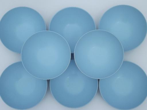 photo of lot retro vintage melmac bowls in chocolate brown, white, pink & blue  #11